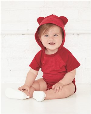 Fine Jersey Infant Short Sleeve Raglan Bodysuit with Hood & Ear